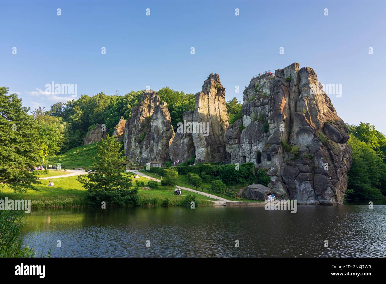 HornBad Meinberg Externsteine sandstone rock formation, lake Oberer
