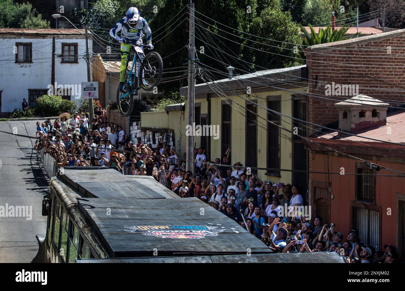 Riders tackled the 2km urban downhill track at Red Bull Valpara so