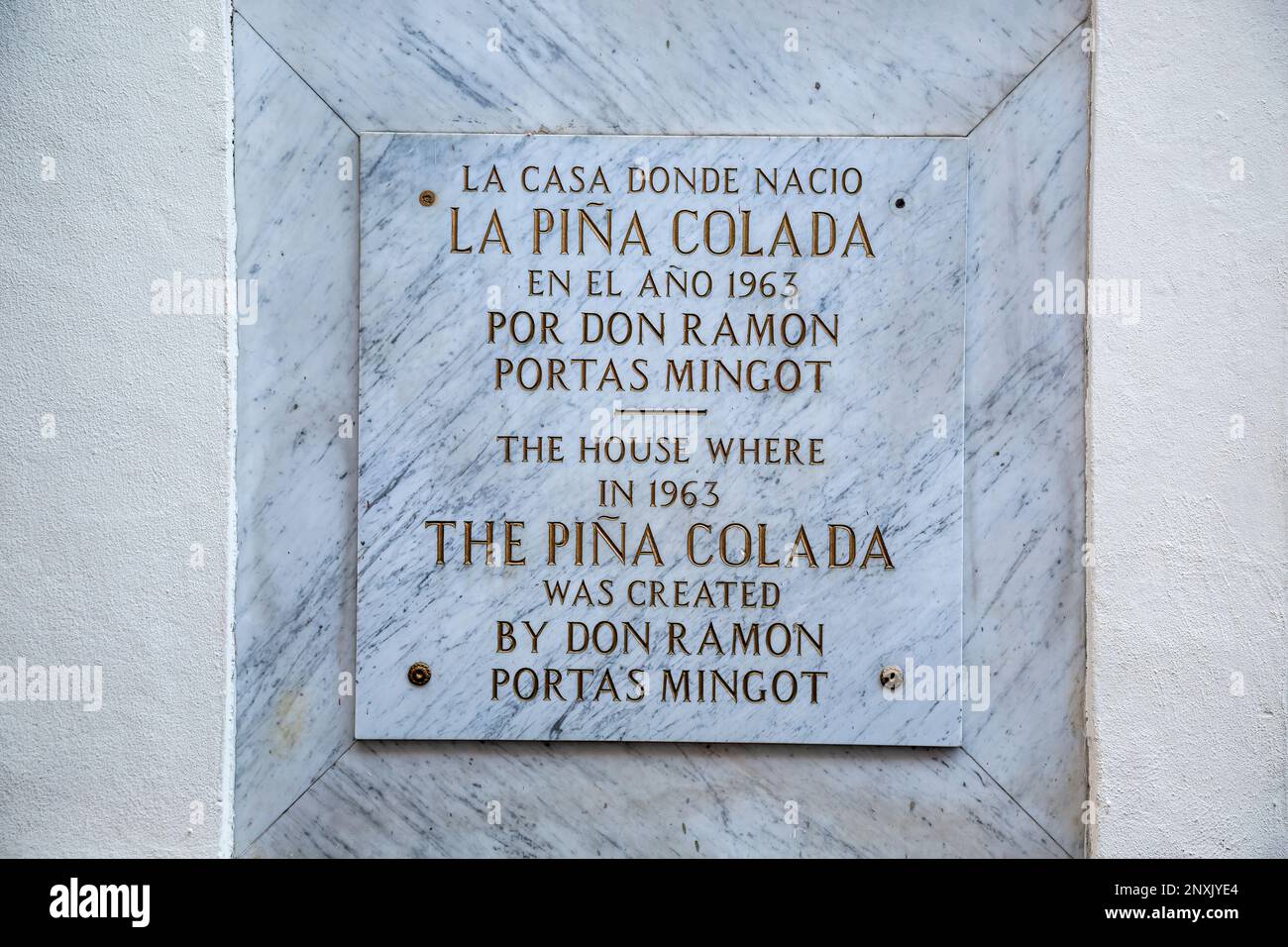 Sign marking where pina colada was born, Old San Juan, Puerto Rico Stock Photo