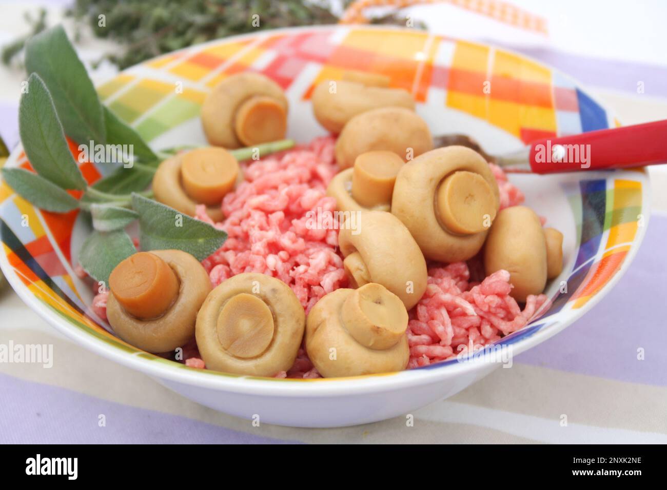 Minced Meat With Mushrooms Stock Photo - Alamy