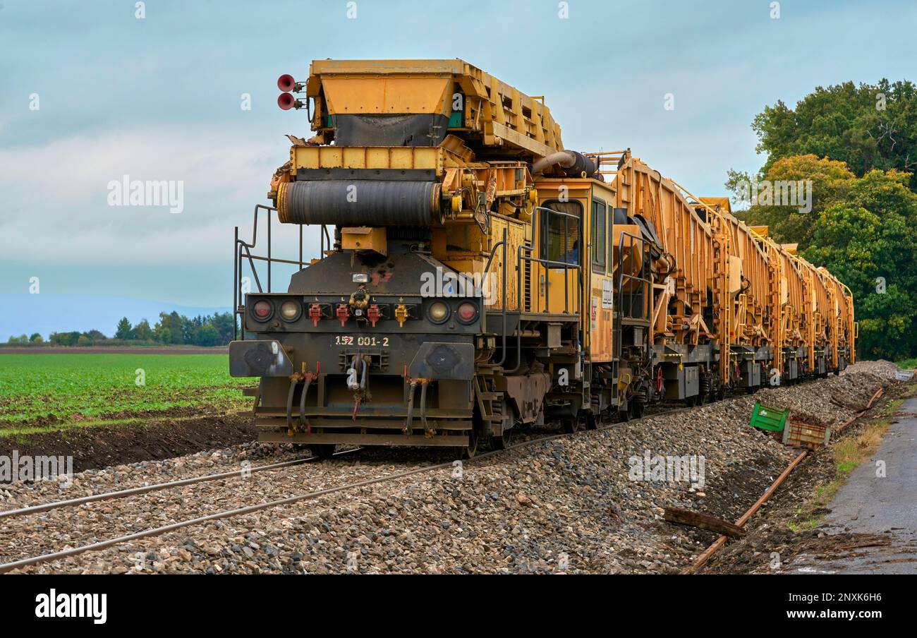 Rail layer service train in Czech countryside Stock Photo