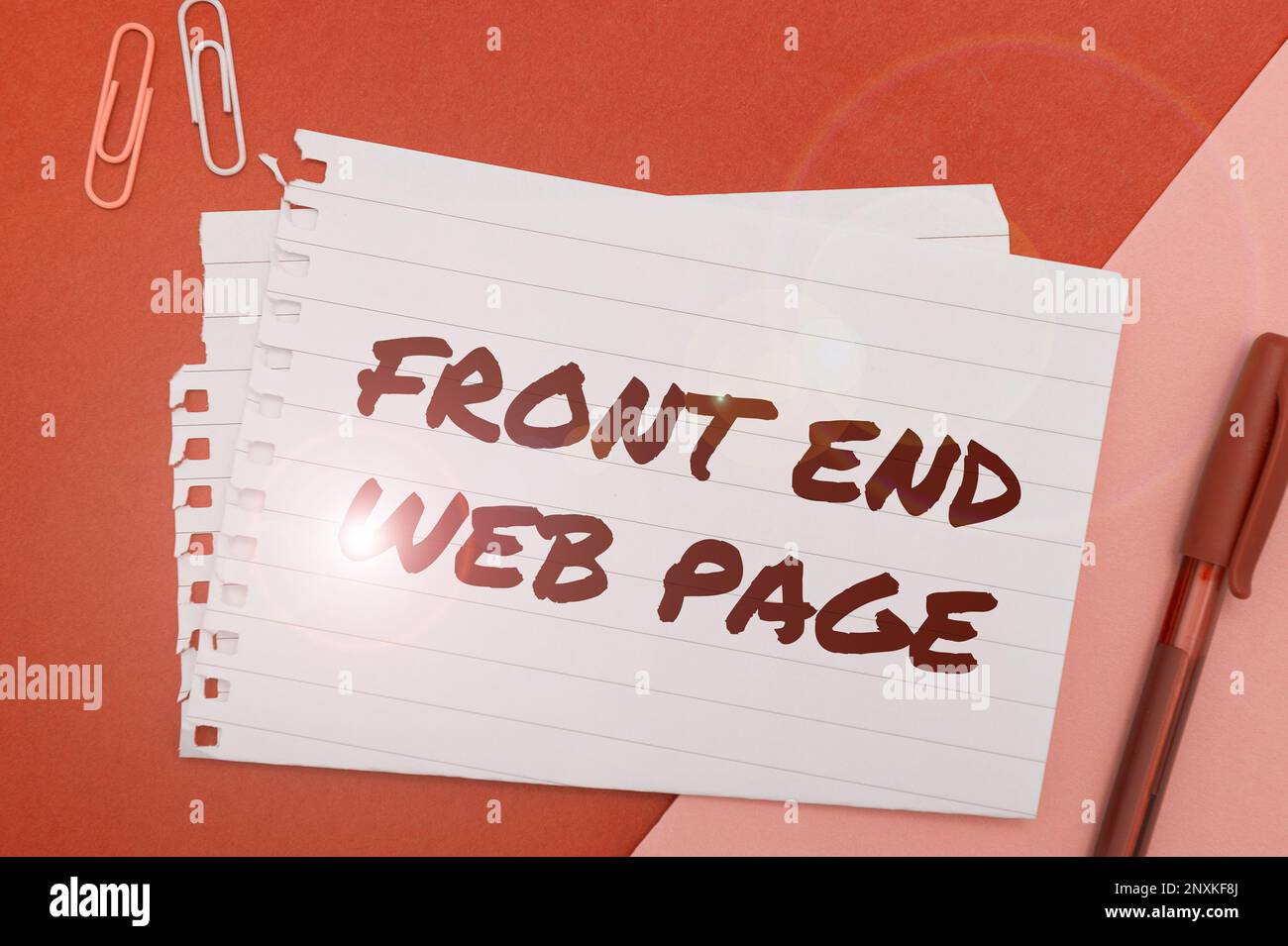 Hand writing sign Front End Web Page. Business showcase Altering data to graphical interface for user to view Stock Photo