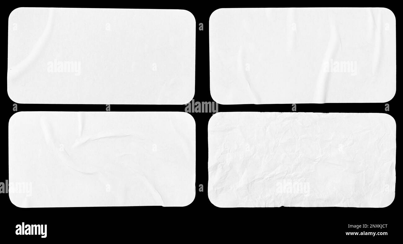 Set of four crumpled paper sheets, each of which is isolated on black