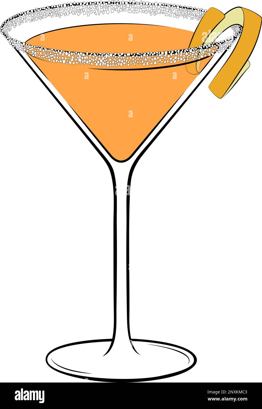 Sidecar cocktail with a sugar rim and an orange peel on a glass