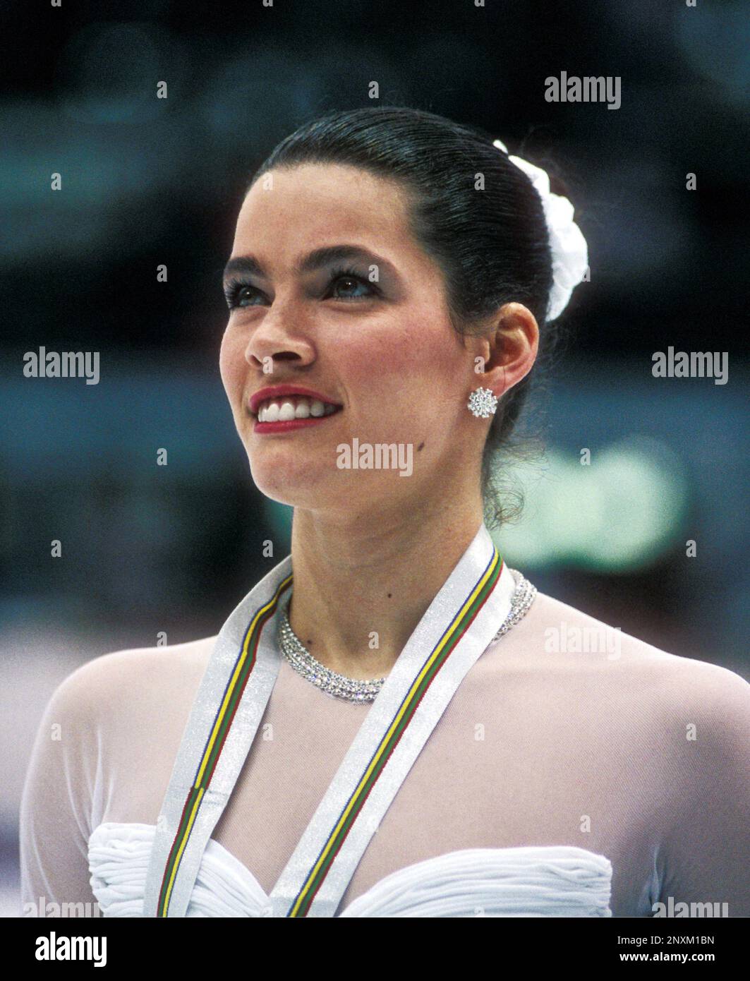 Nancy Kerrigan on the medal stand at the 1992 Winter Olympics XV