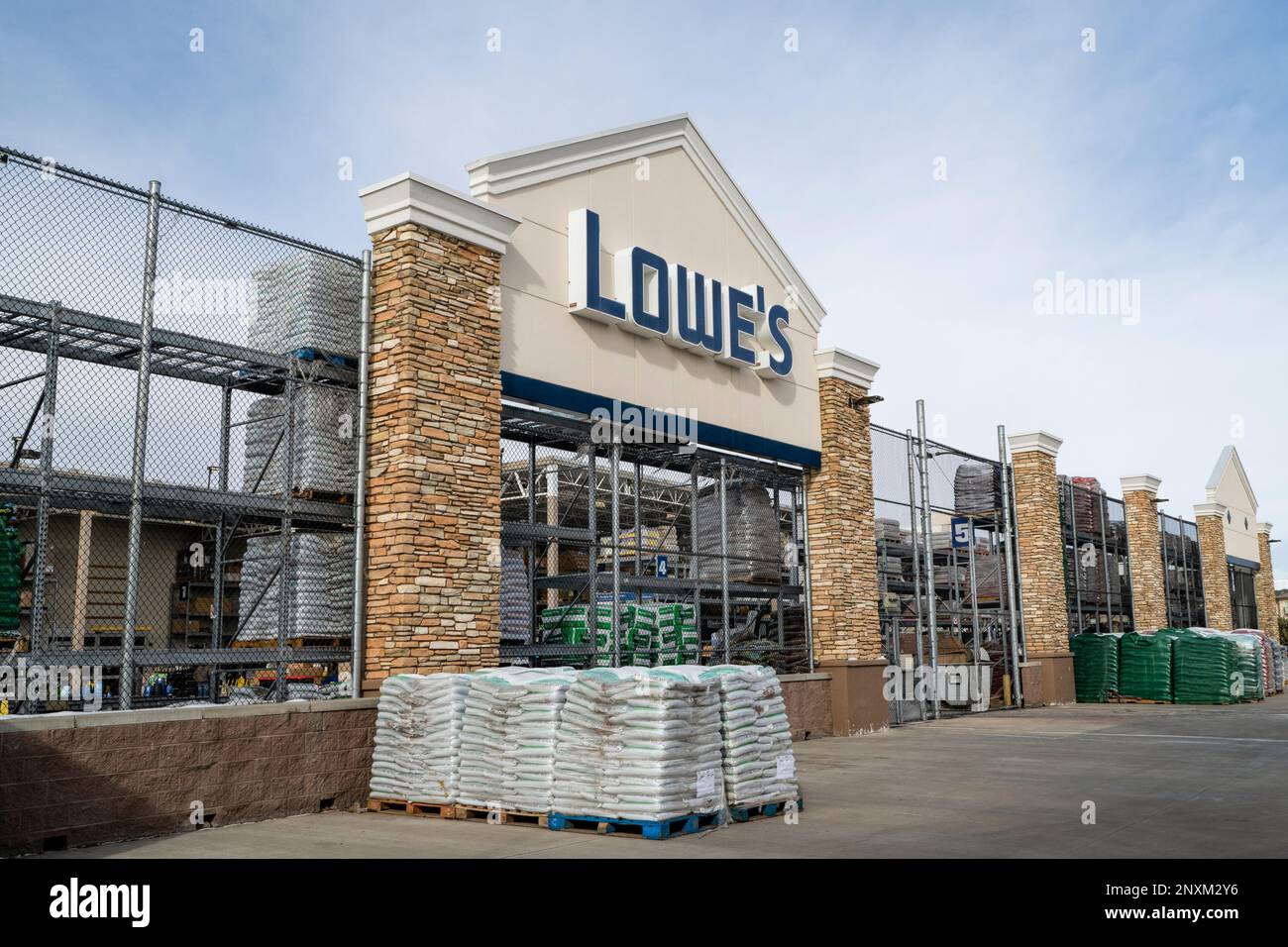 Fort Collins, CO, USA January 27, 2023 Entrance sign for Lowe's