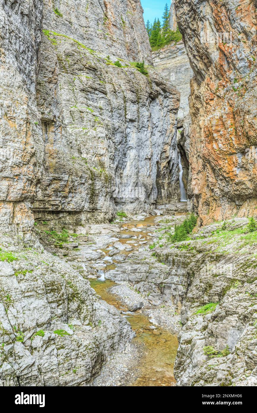 muddy creek canyon and falls along the rocky mountain front near bynum, montana Stock Photo