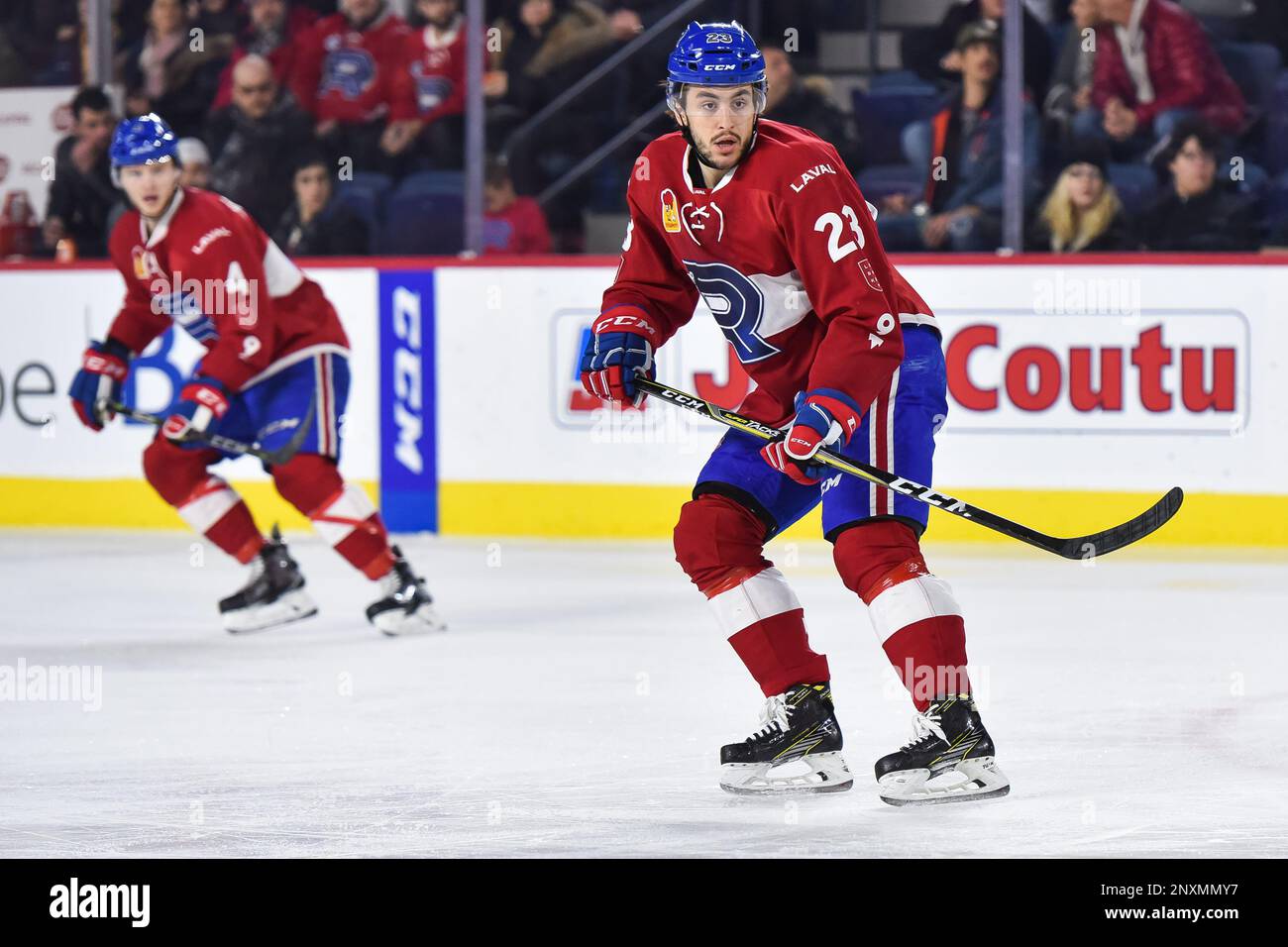 LAVAL, QC - JANUARY 24: Look on Laval Rocket center Niki Petti (23) during  the Syracuse Crunch versus the Laval Rocket game on January 24, 2018, at  Place Bell in Laval, QC (