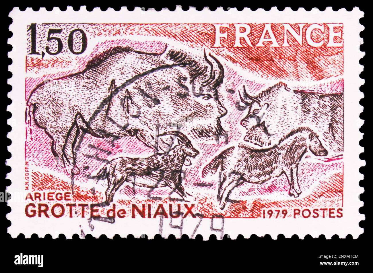 MOSCOW, RUSSIA - FEBRUARY 15, 2023: Postage stamp printed in France shows Niaux cave - Ariege, Tourism serie, circa 1979 Stock Photo