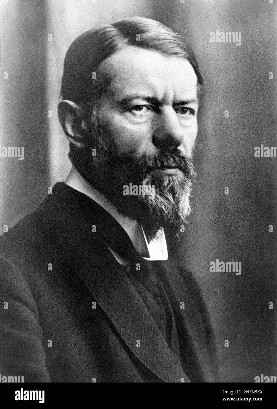 Max Weber in 1918. Weber (1864-1920) was a German sociologist and historian, and is commonly cited as one of the principal architects of modern social science. Stock Photo