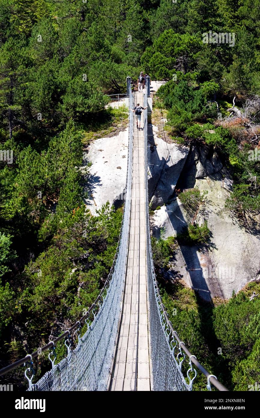 Suspension bridge, Gelmerbahn, Grimsel pass, canton Bern, Switzerland ...