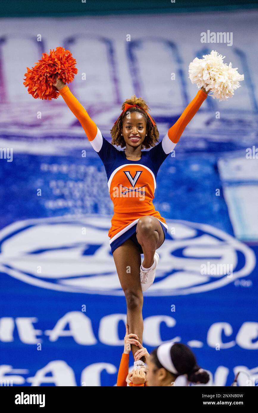 Greensboro, NC, USA. 1st Mar, 2023. Virginia Cavaliers cheerleader during the first round of the Women's ACC Tournament against the Wake Forest Demon Deacons at Greensboro Coliseum in Greensboro, NC. (Scott Kinser/Cal Sport Media). Credit: csm/Alamy Live News Stock Photo