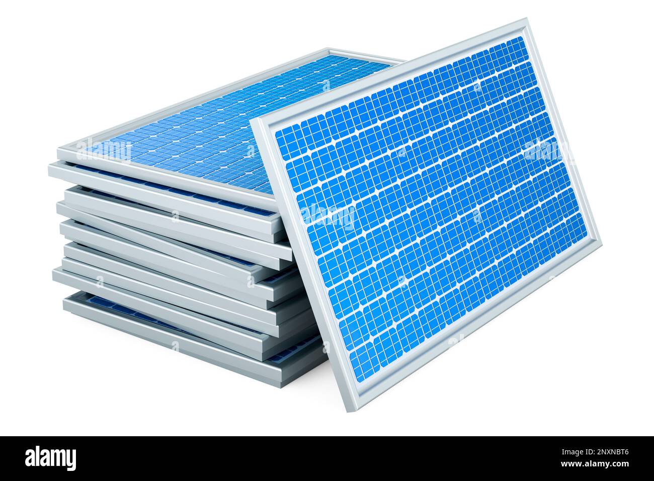 Heap of Solar Panels, 3D rendering isolated on white background Stock ...