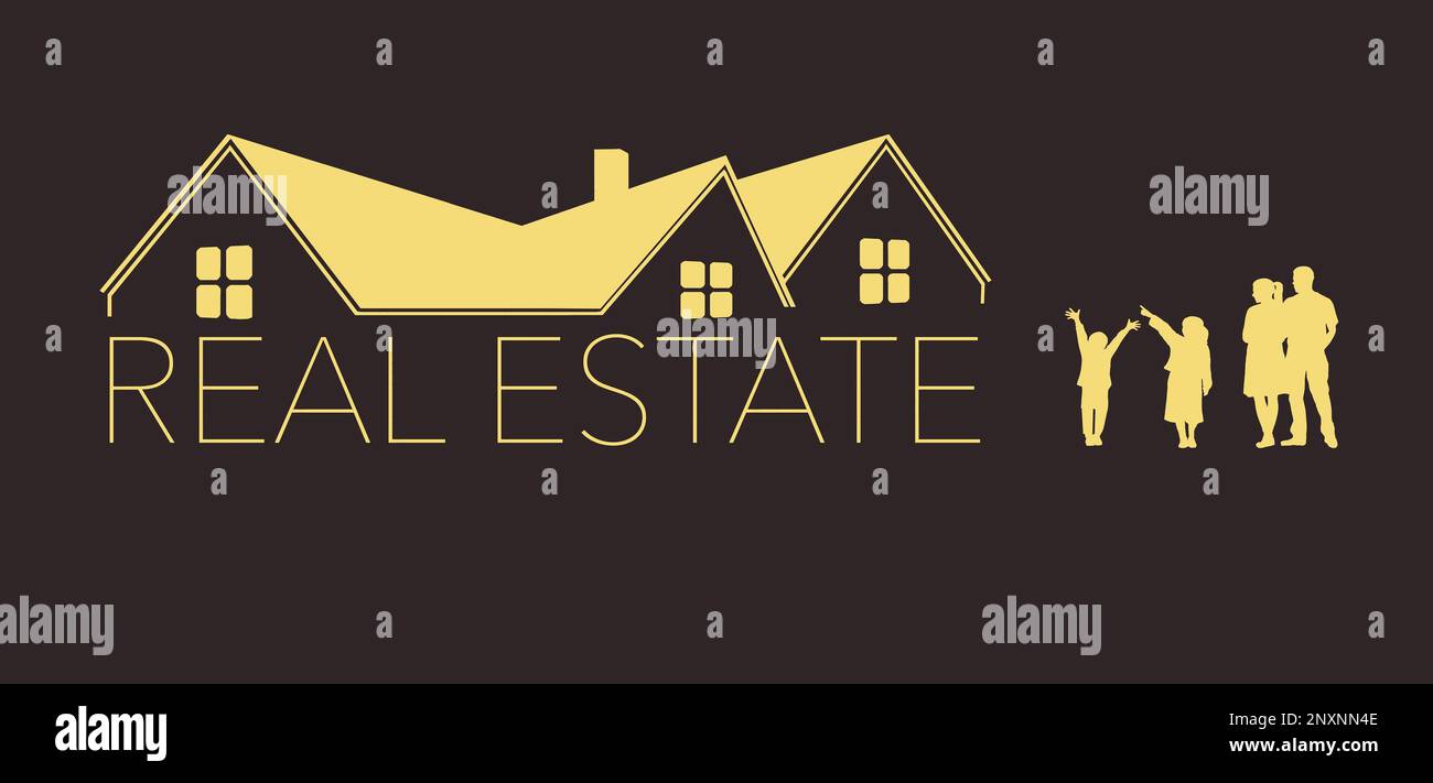 Here is a golden roof of a home with the words "real estate" beneath