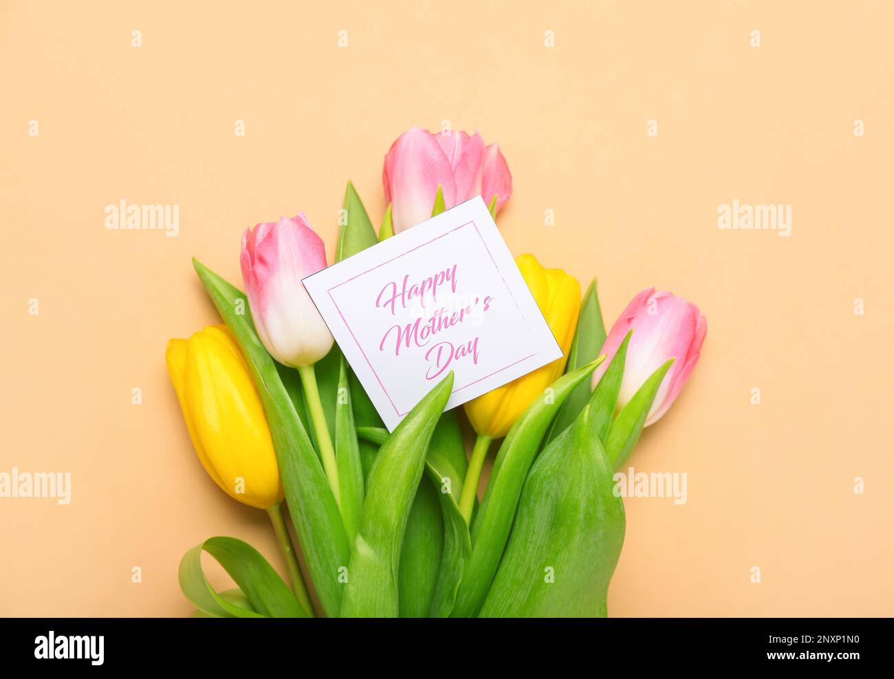 Card with text HAPPY MOTHER'S DAY and beautiful tulip flowers on ...
