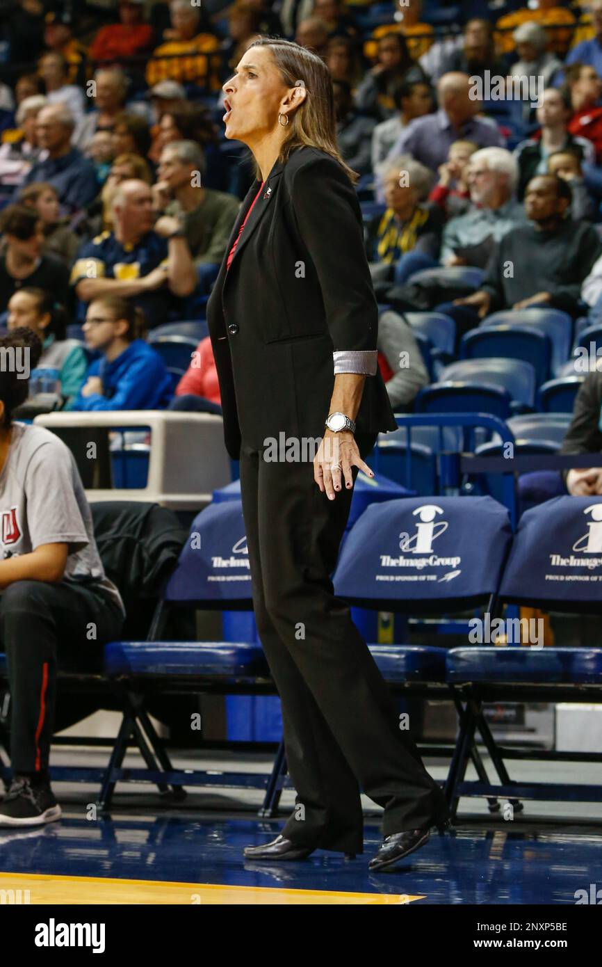 TOLEDO, OH - JANUARY 13: Northern Illinois Huskies head coach Lisa Carlsen  shouts instructions to her players during a regular season Mid-American  Conference game between the Northern Illinois Huskies and the Toledo