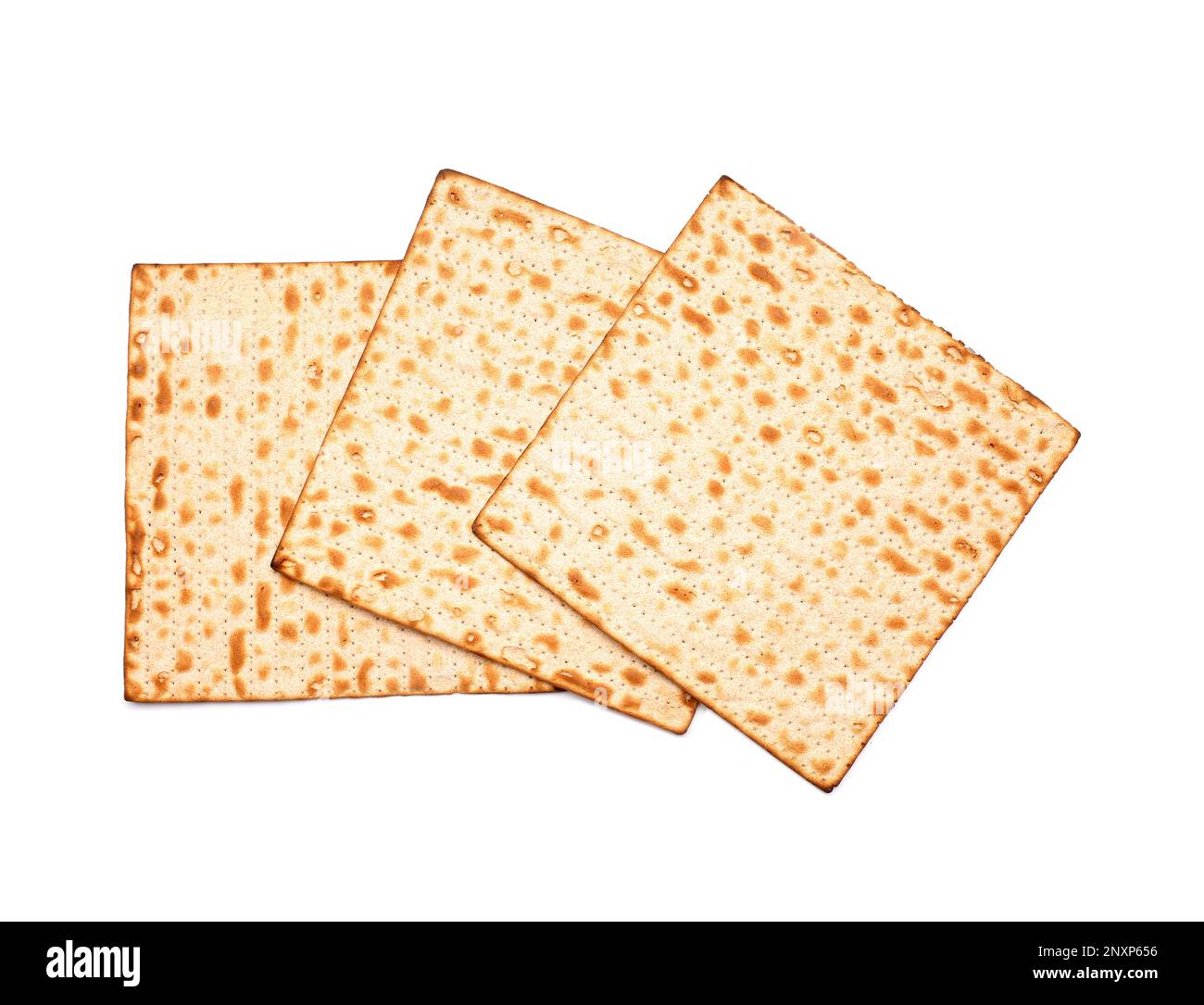 Jewish flatbread matza for Passover isolated on white background Stock