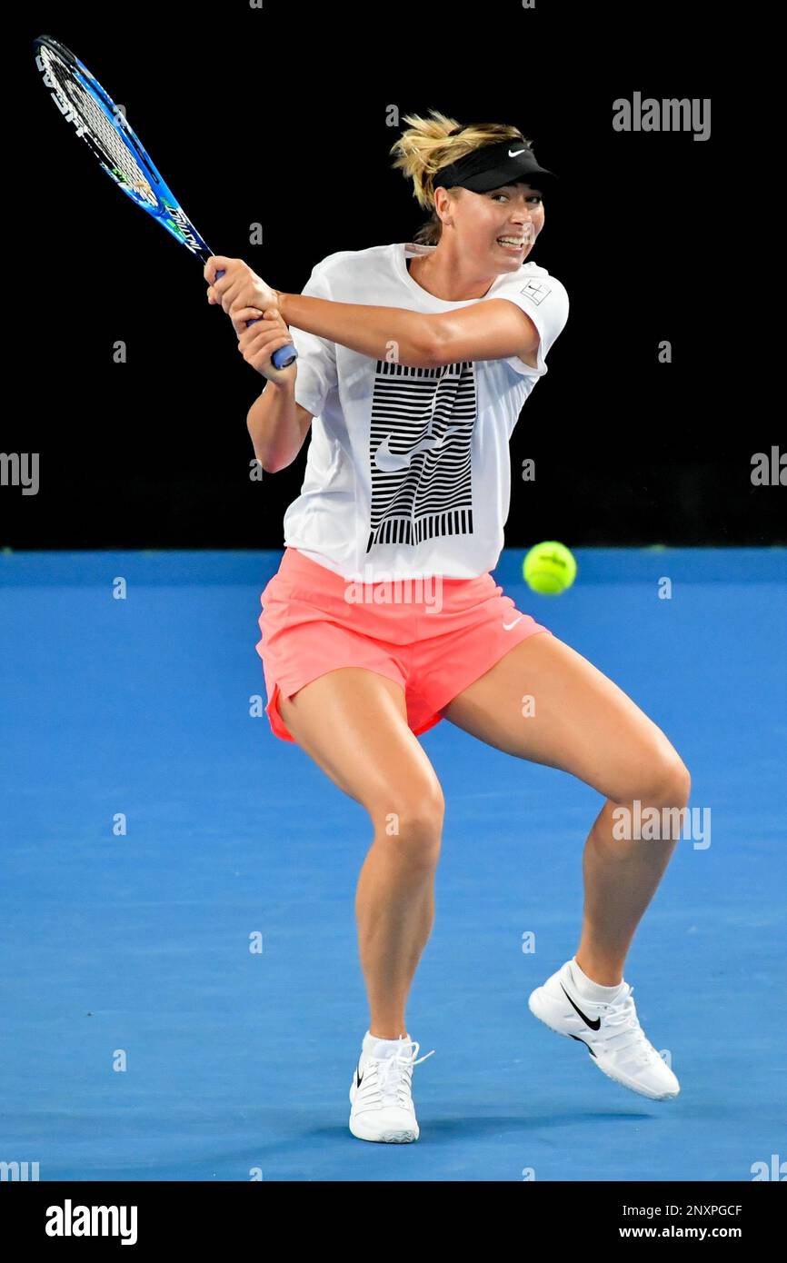 January 14, 2018: Maria Sharapova at a practise session on Margaret Court  Arena ahead of the 2018 Australian Open Grand Slam tennis tournament in  Melbourne, Australia. Sydney Low/Cal Sport Media (Cal Sport