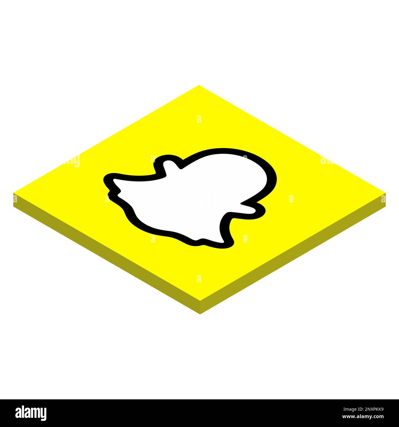 Snapchat instant messaging app icon. 3D isometric square shape vector