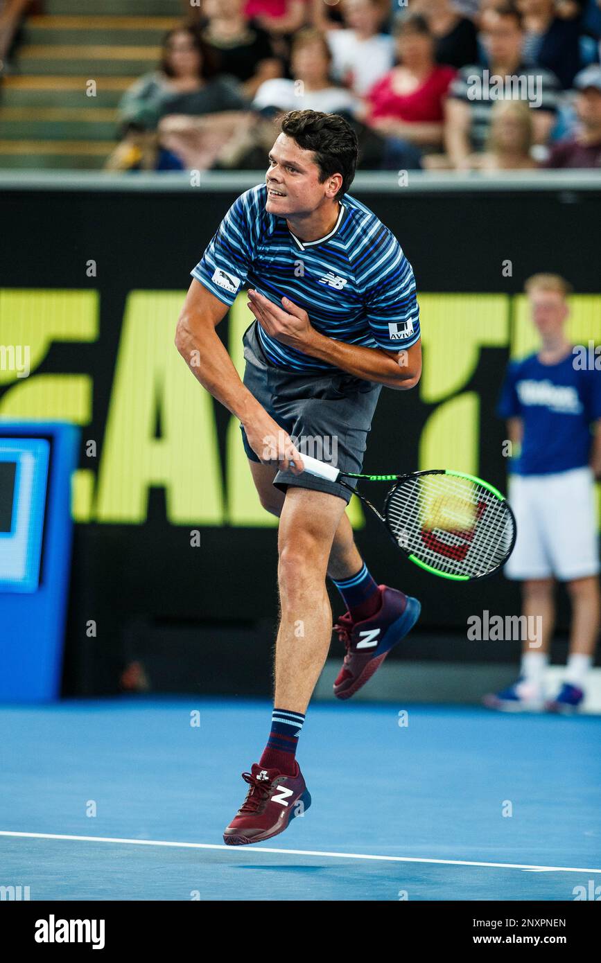 MELBOURNE, VIC - JANUARY 10: MILOS RAONIC (CAN) during Tie Break Ten event  on January 10, 2018 leading up to the 2018 Australian Open at Melbourne  Park Tennis Centre Melbourne, Australia (Photo,