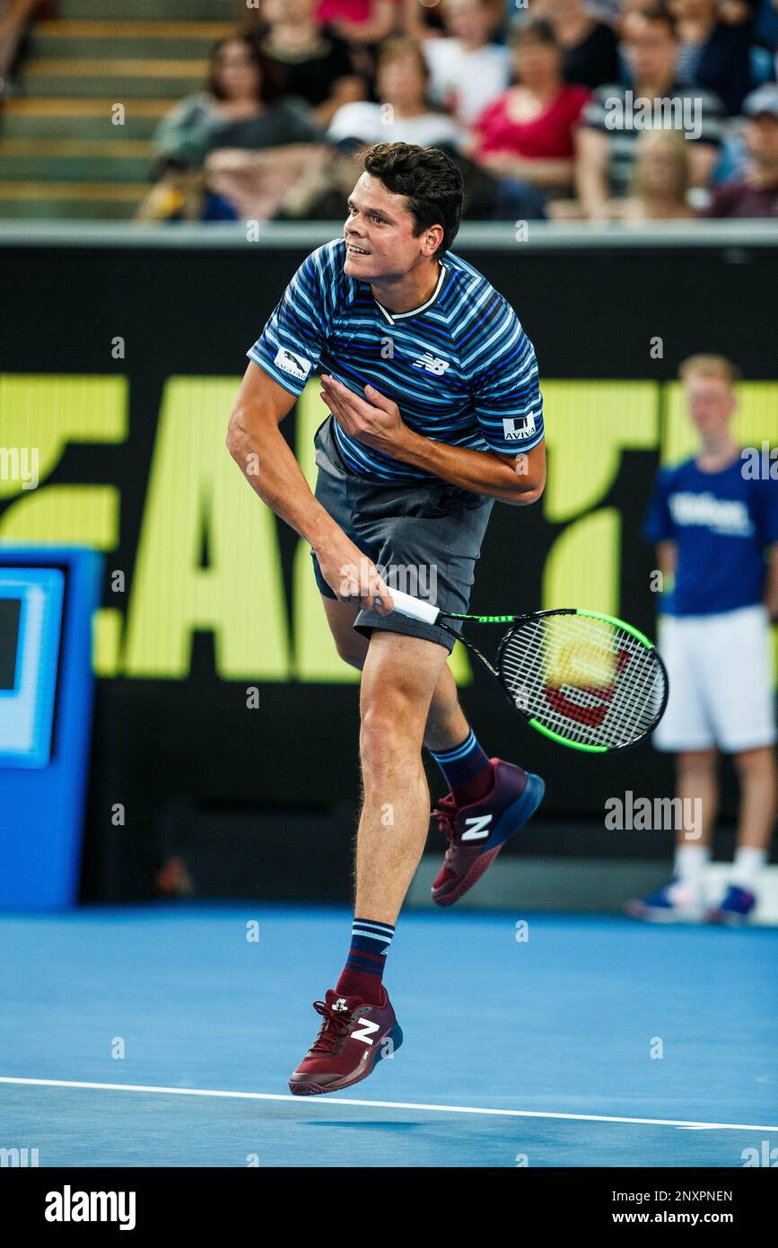 MELBOURNE, VIC - JANUARY 10: MILOS RAONIC (CAN) during Tie Break Ten event  on January 10, 2018 leading up to the 2018 Australian Open at Melbourne  Park Tennis Centre Melbourne, Australia (Photo