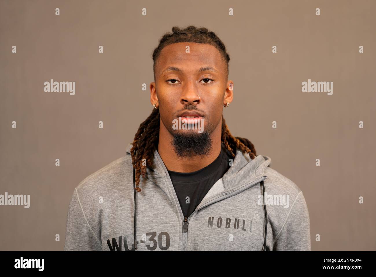 TCU wide receiver Quentin Johnston poses for a portrait at the NFL