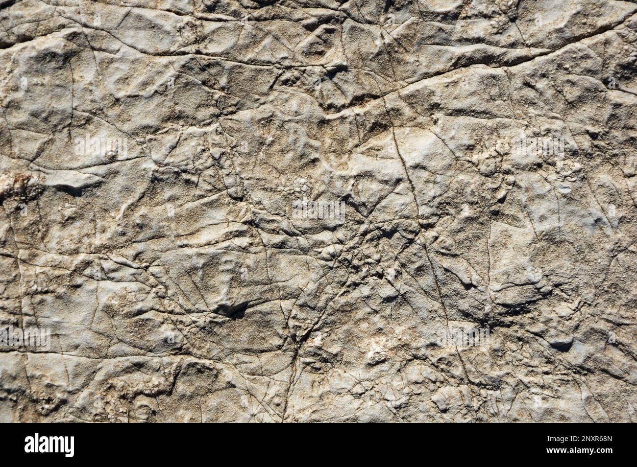cracked and weathered gray limestone rock background texture Stock