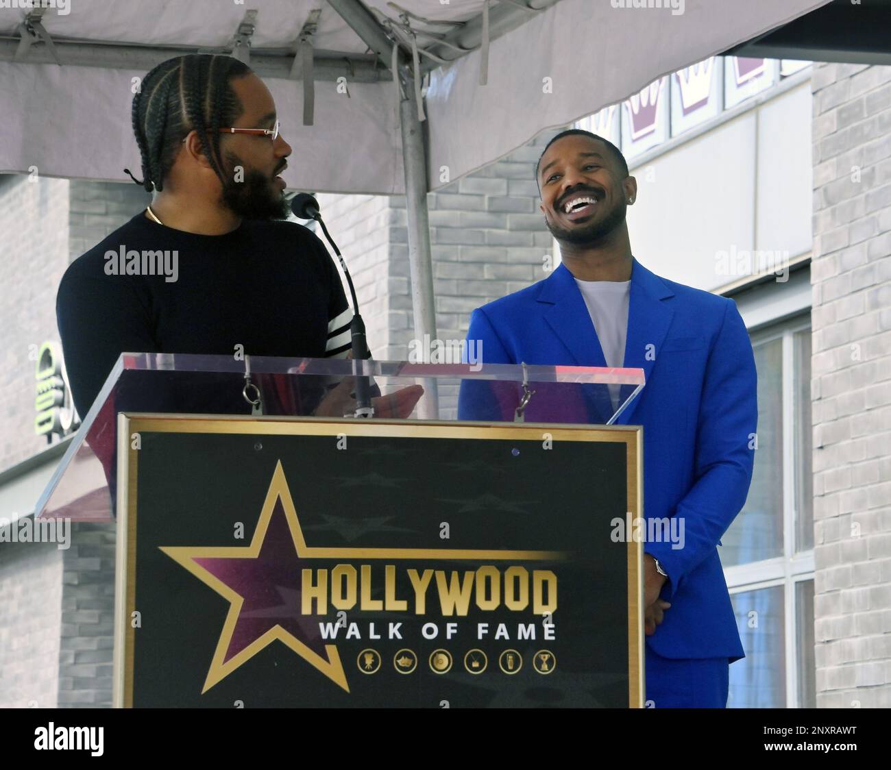 Los Angeles, United States. 01st Mar, 2023. Actor Michael B. Jordan (R) reacts to comments by director Ryan Coogler after receiving the 2,751st star on the Hollywood Walk of Fame during an unveiling ceremony in Los Angeles on Wednesday, March 1, 2023. Photo by Jim Ruymen/UPI Credit: UPI/Alamy Live News Stock Photo