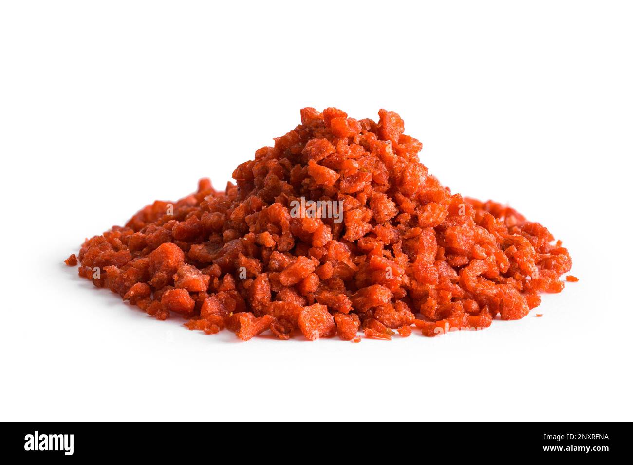 Small Pile of Bacon Pieces Cut Out on White. Stock Photo