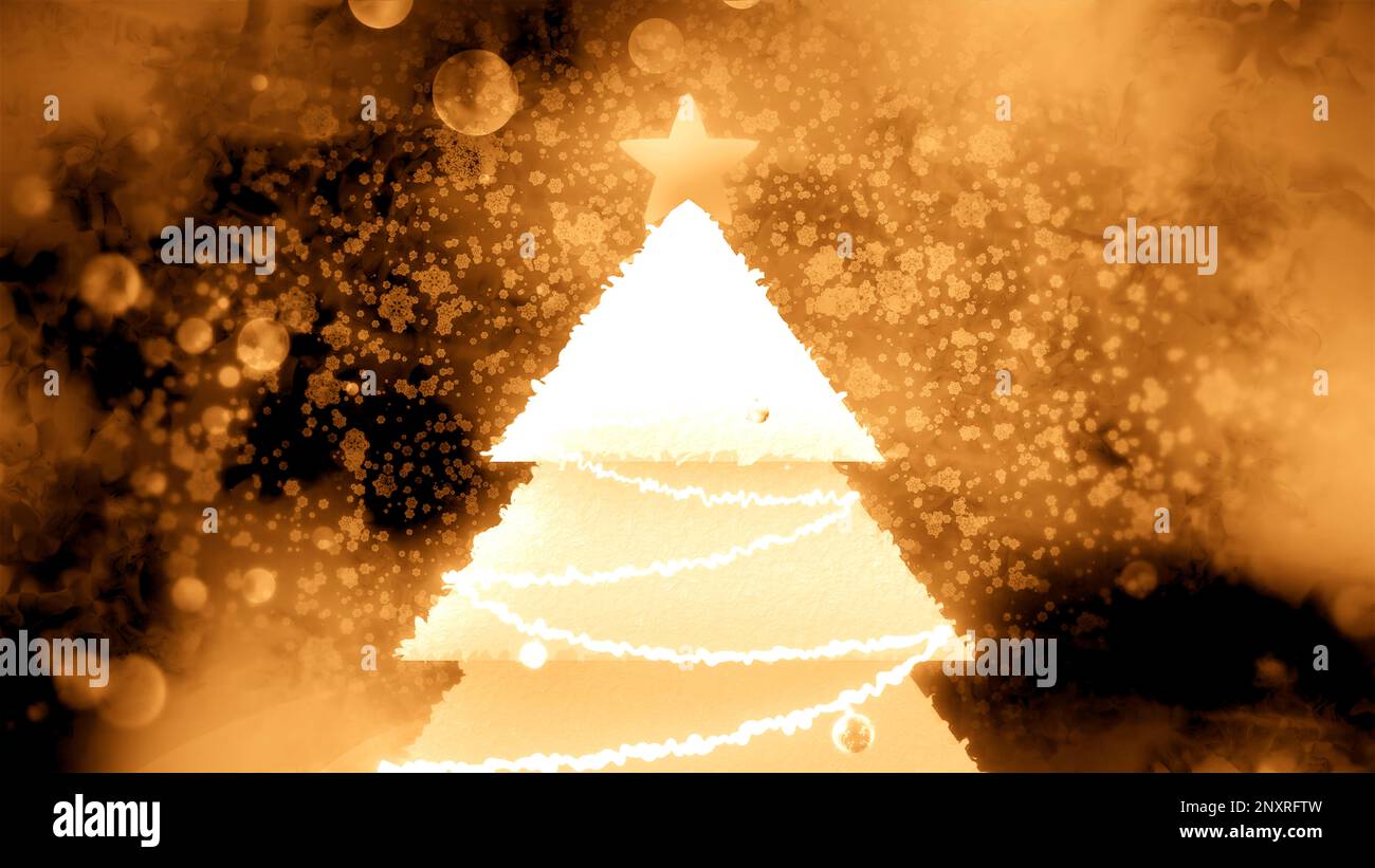 Blue and orange background with an elegant Christmas tree. Motion. A