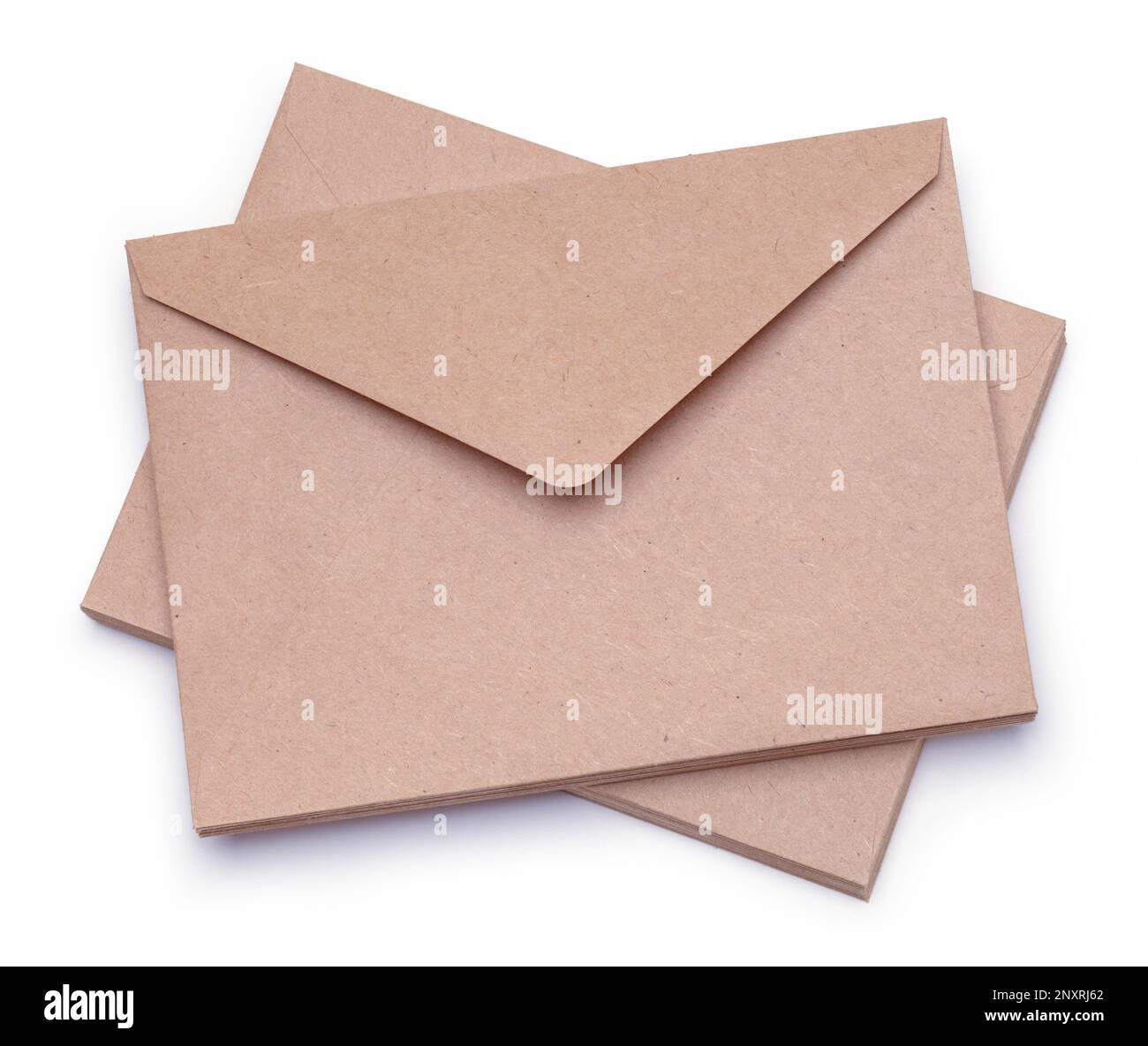Split Stack of Brown Envelopes Cut Out on White. Stock Photo