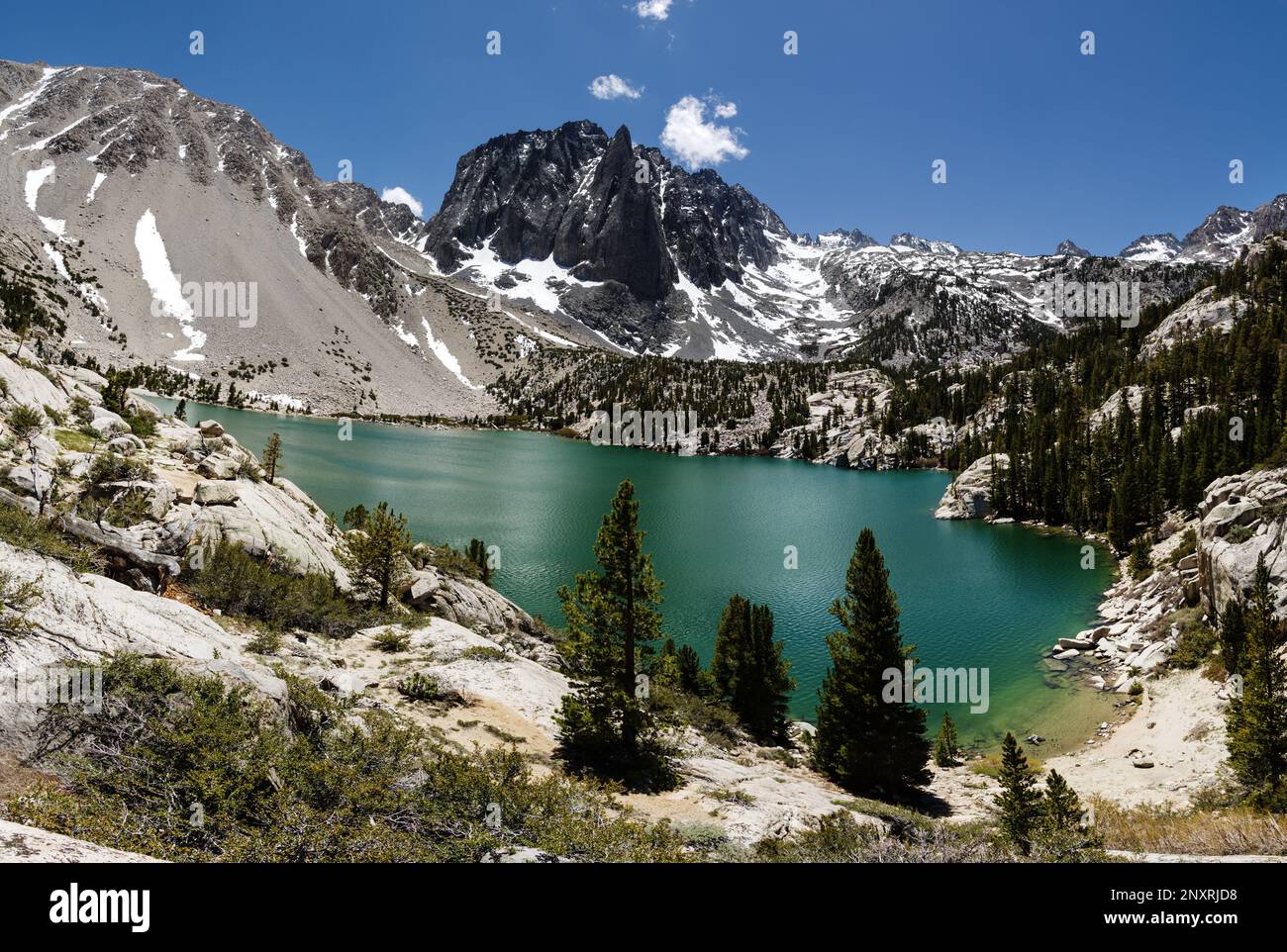 Temple Crag above Second Lake in the north Big Pine Creek drainage near the Palisades of the Sierra Nevada Mountains Stock Photo