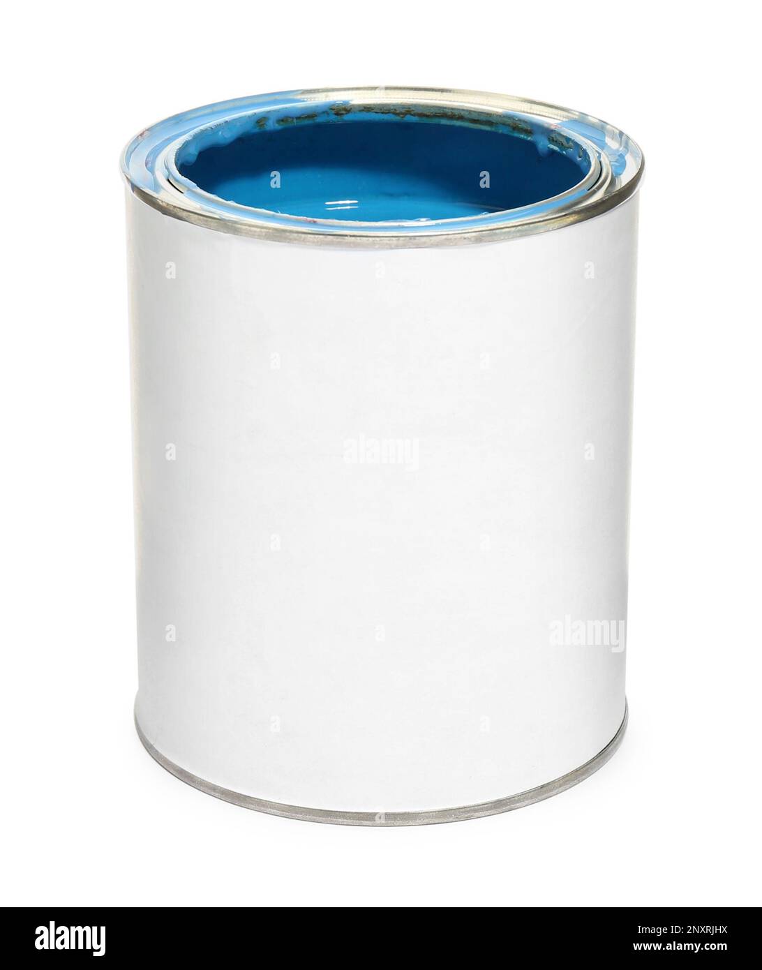 Can of blue paint on white background Stock Photo - Alamy
