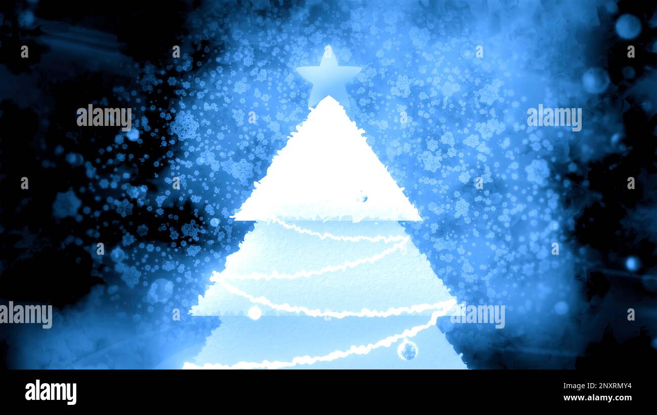 Blue and orange background with an elegant Christmas tree. Motion. A