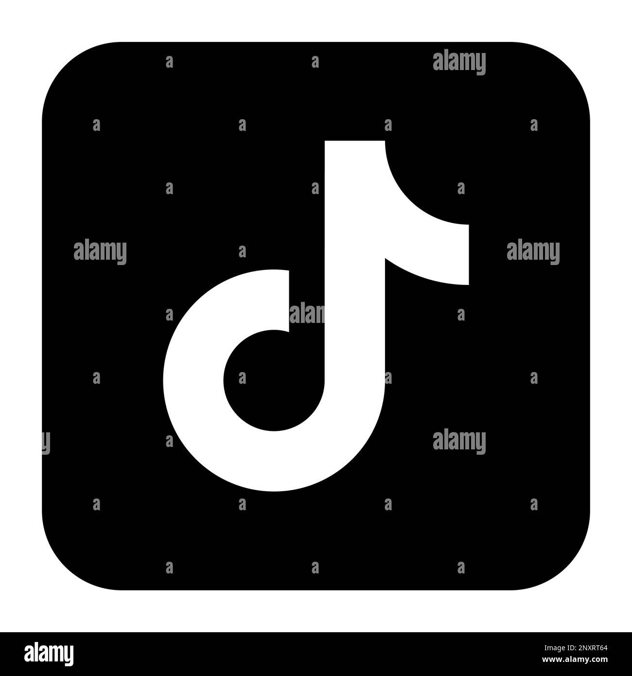 TikTok social media app icon. Black silhouete square with rounded