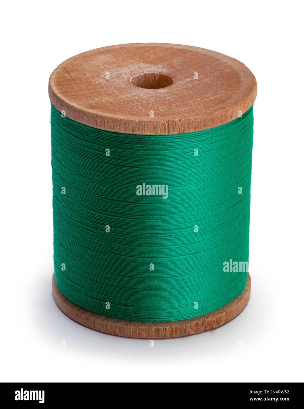 Green Thread Spool Cut Out on White. Stock Photo