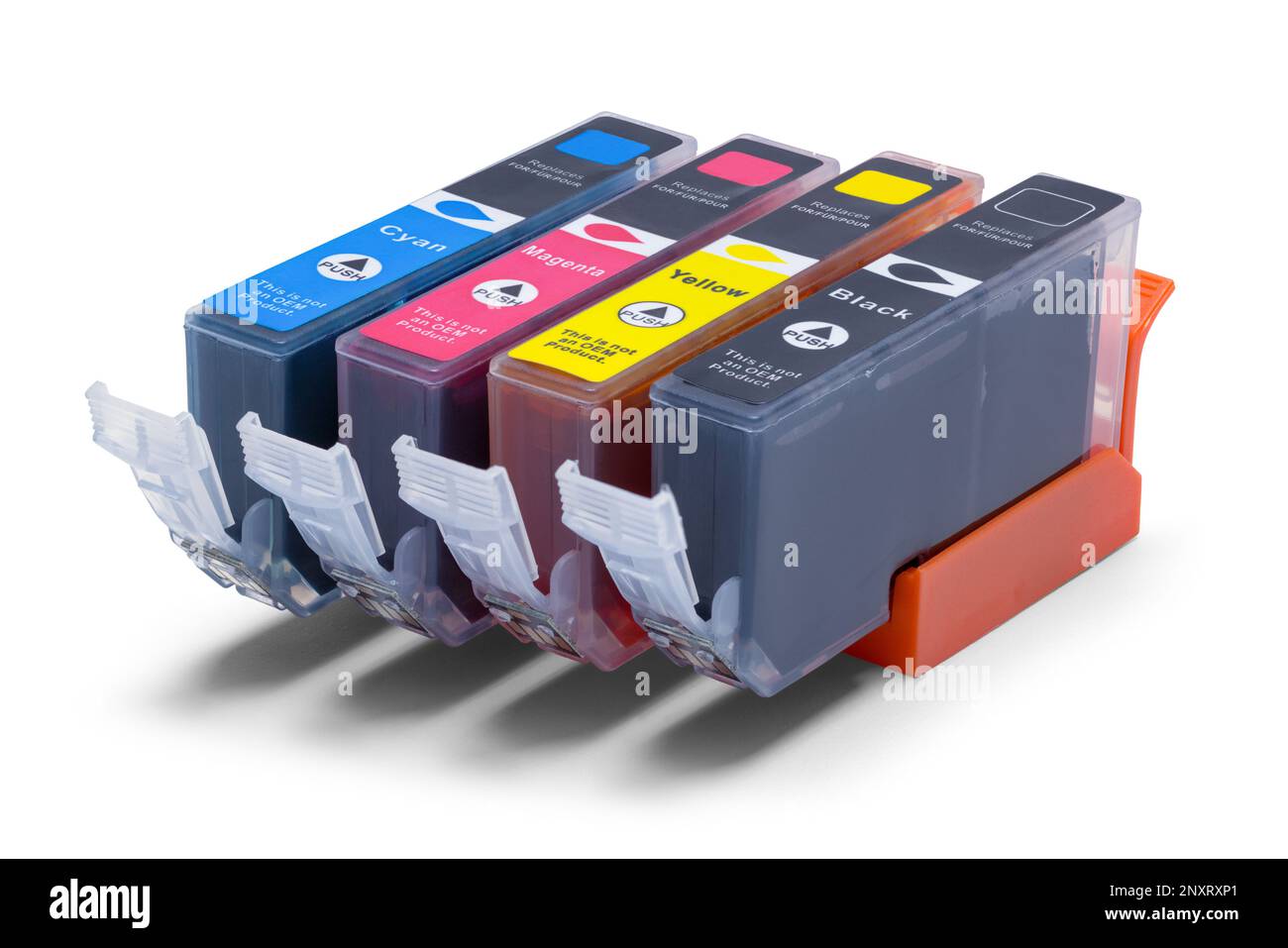 Computer Inkjet Cartridges Cut Out on White. Stock Photo