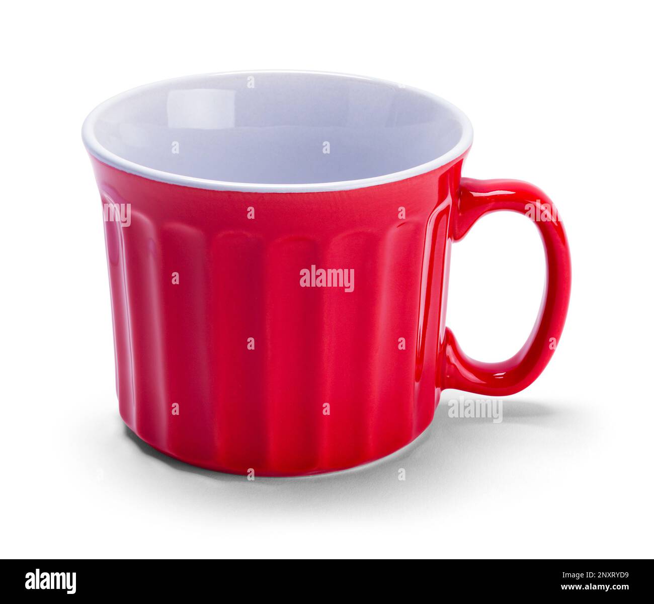 Large Red Ceramic Cup Cut Out on White. Stock Photo