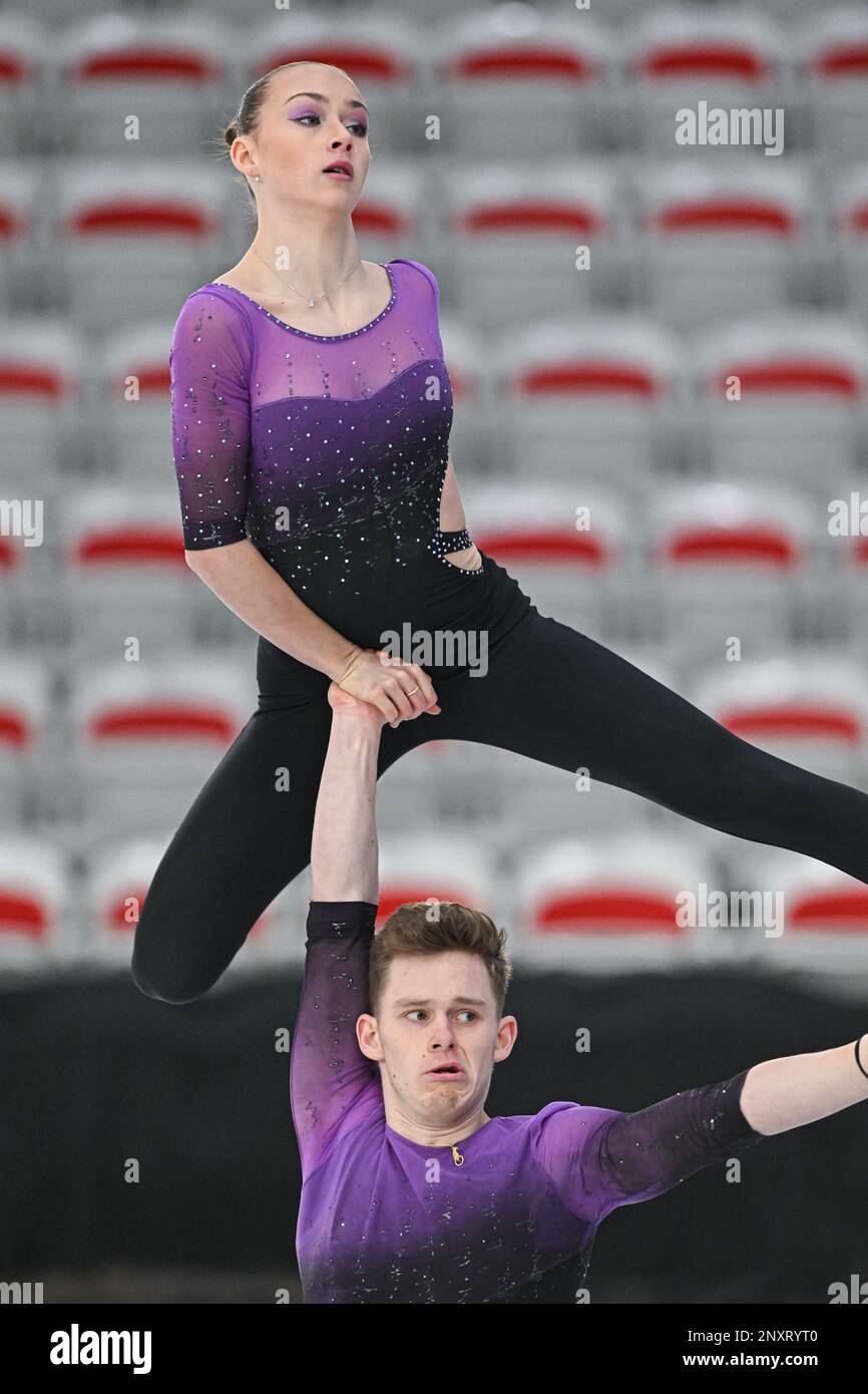 Barbora KUCIANOVA & Lukas VOCHOZKA (CZE), during Junior Pairs Short  Program, at the ISU World Junior Figure Skating Championships 2023, at  WinSport Arena, on March 1, 2023 in Calgary, Canada. Credit: Raniero