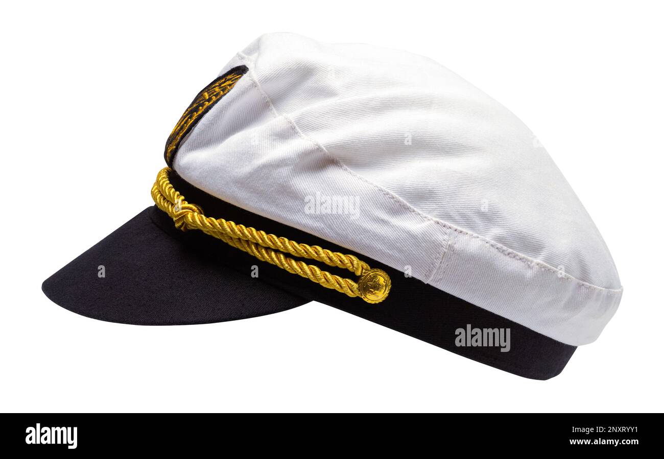 Captain Hat Side View Cut Out on White. Stock Photo