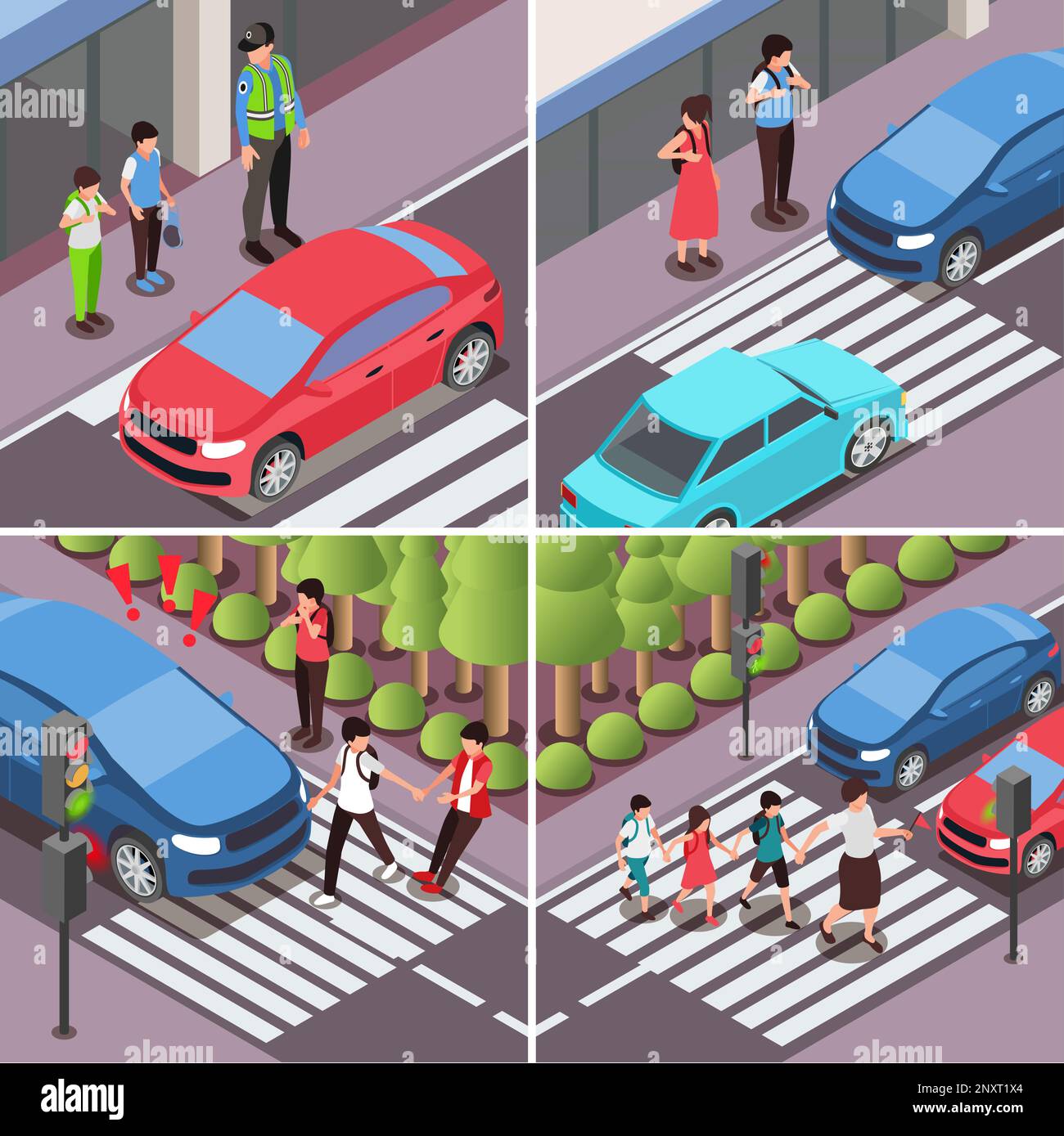 children-road-safety-rules-2x2-set-of-square-compositions-with