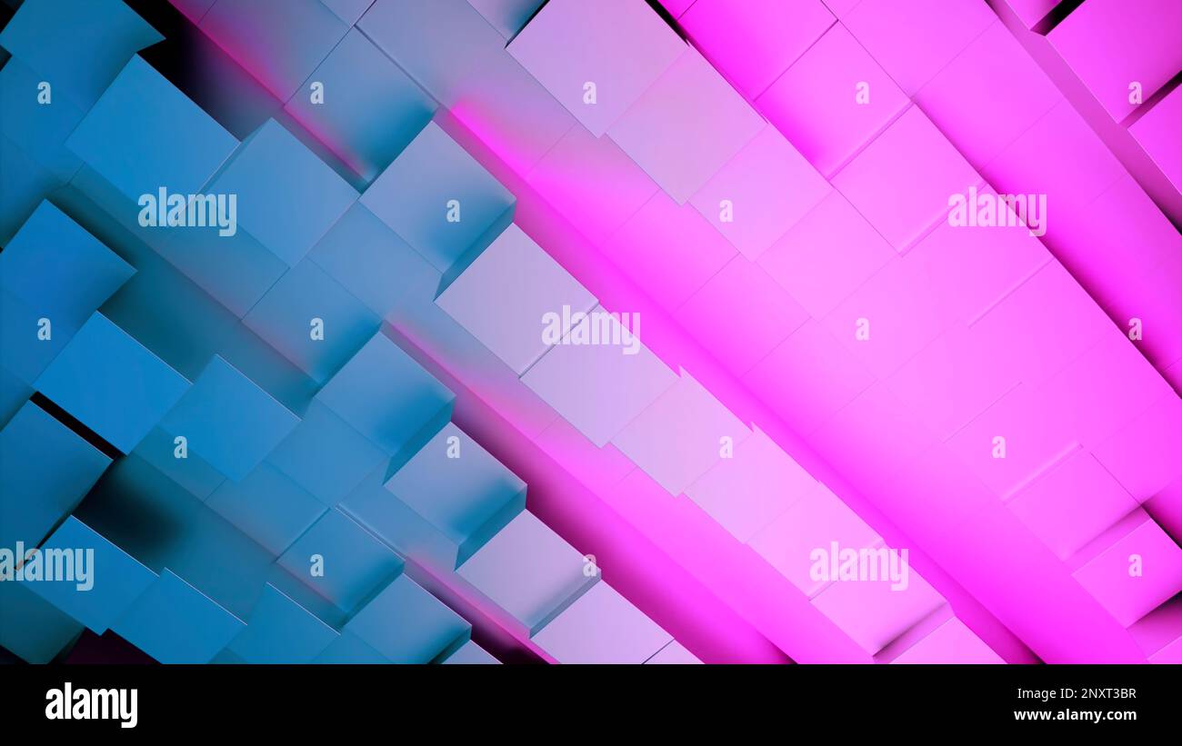 Blue and gray background. Design. Bright squares tightly glued together