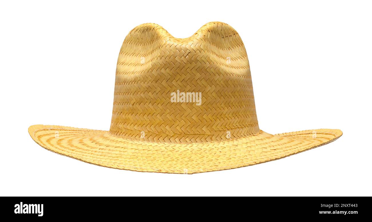 Straw Cowboy Hat Front View Cut Out on White. Stock Photo