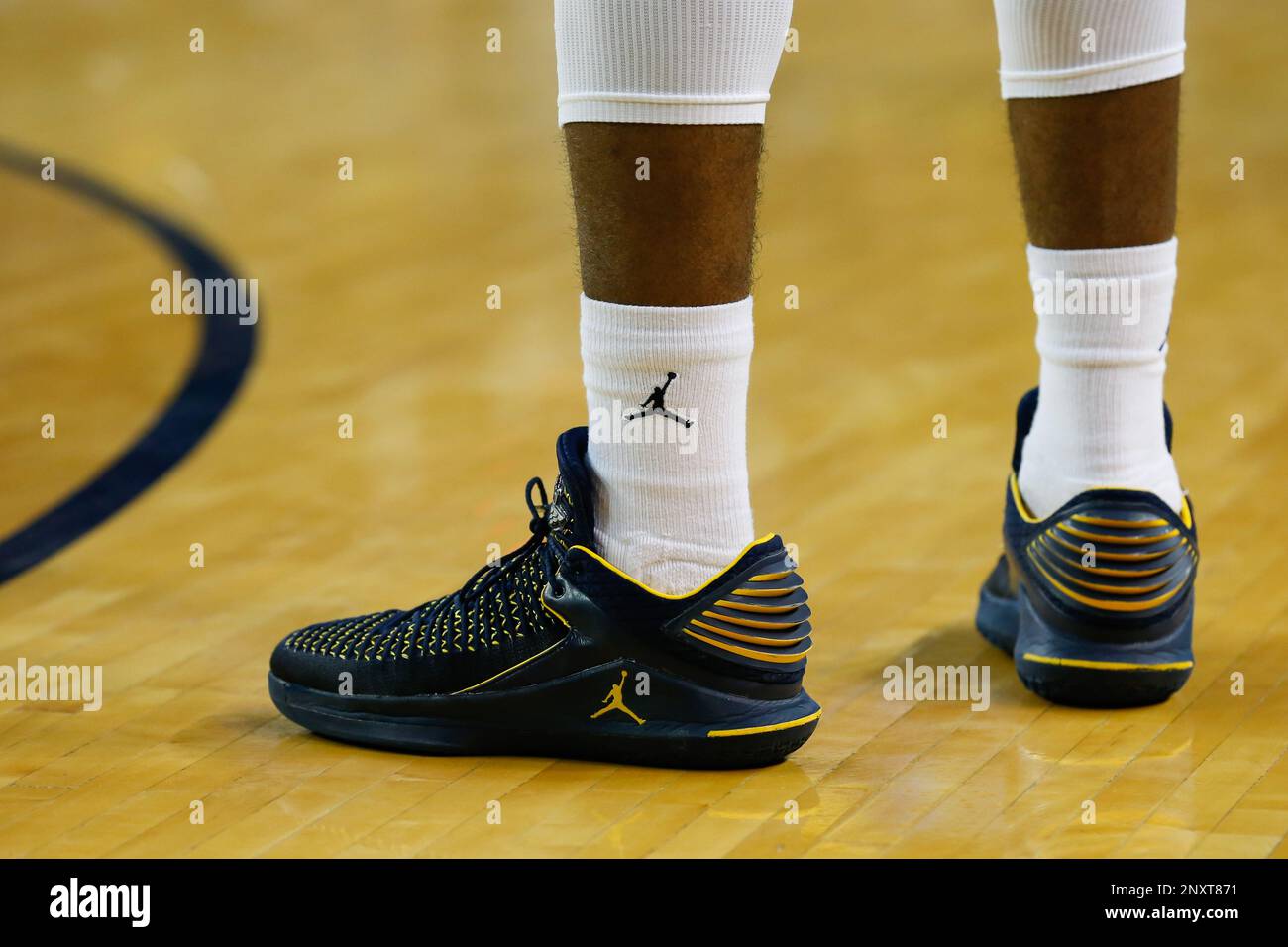 ANN ARBOR MI DECEMBER 30 A general view of the Nike Jordan Brand Jumpman basketball shoes worn by Michigan players during a regular season non conference basketball game between the Jacksonville Dolph...