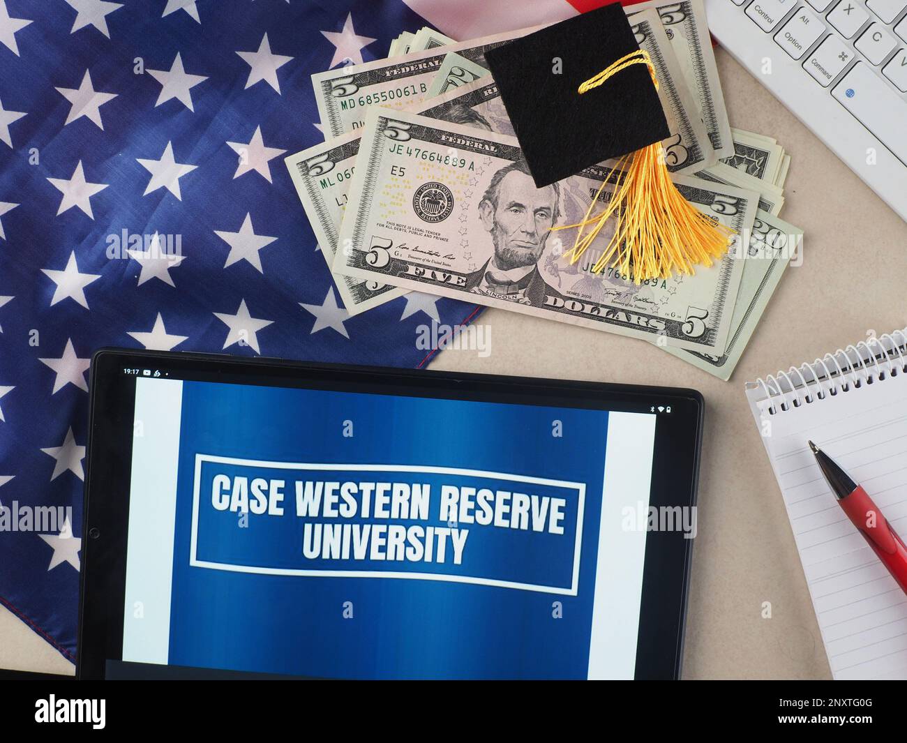 In this photo illustration, a Case Western Reserve University logo seen