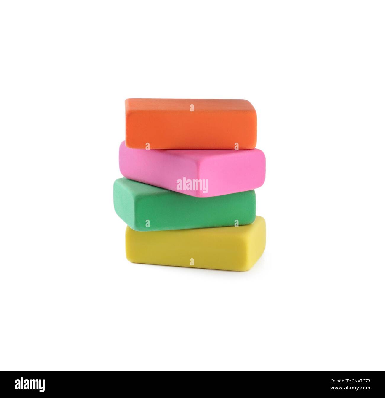 Stack of bright erasers on white background Stock Photo - Alamy