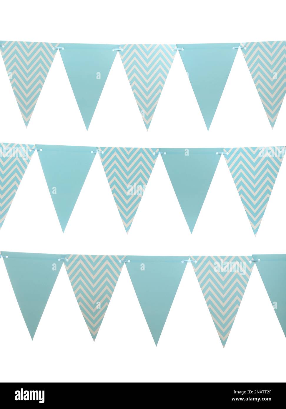 Rows of triangular bunting flags on white background. Festive decor ...