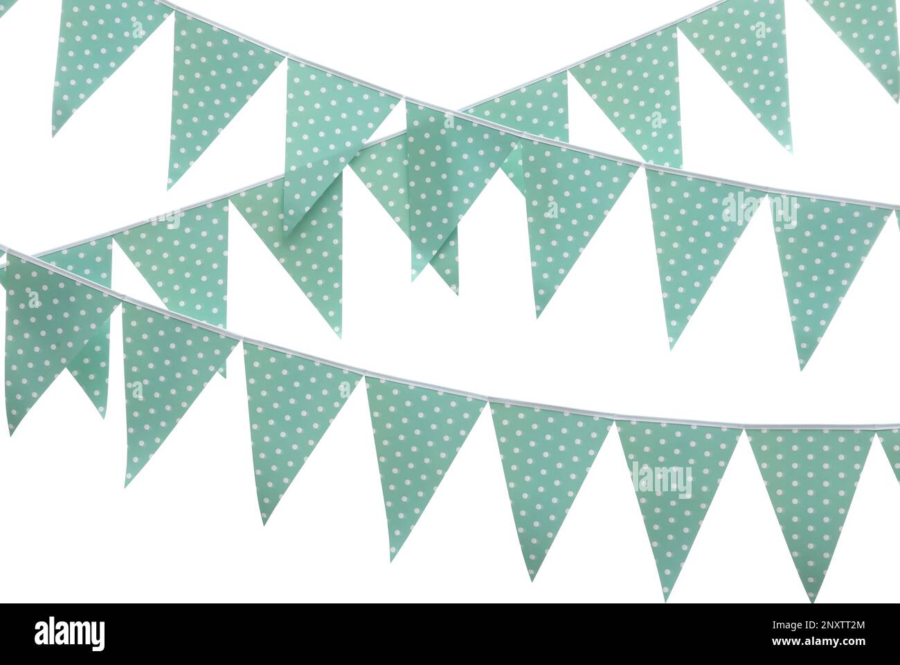 Rows of triangular bunting flags on white background. Festive decor ...