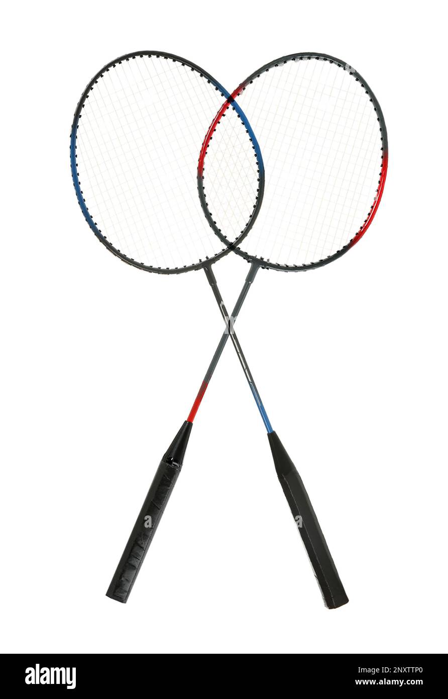 Two badminton rackets on white background. Sports equipment Stock Photo Alamy