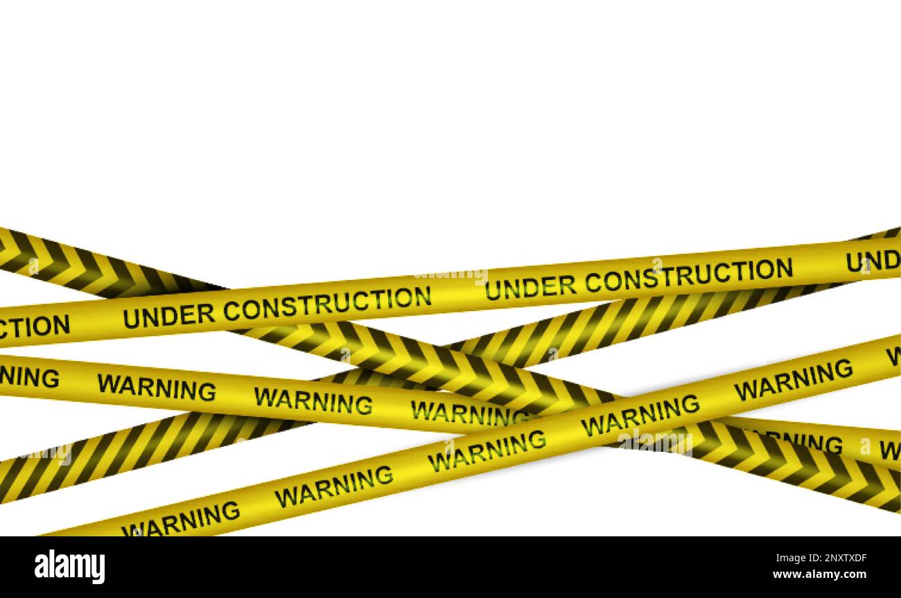 Warning under construction yellow striped signal tapes realistic composition against white background vector illustration Stock Vector